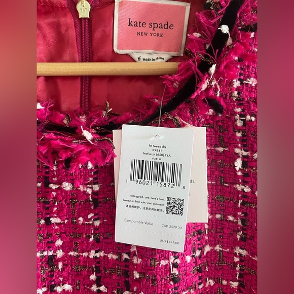 Kate Spade Festive Tweed Dress Pink Size 6 New - Picture 2 of 5